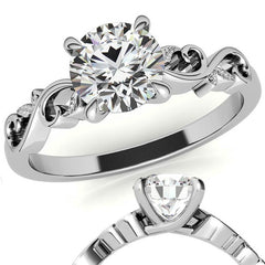 Round Trellis Moissanite Scroll Design Solitaire Ring