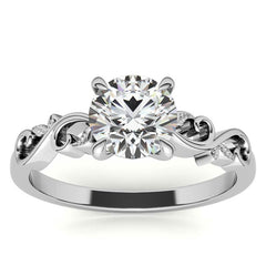 Round Trellis Moissanite Scroll Design Solitaire Ring