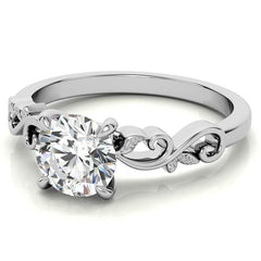 Round Trellis Moissanite Scroll Design Solitaire Ring
