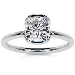 Petite Half Bezel Cushion Moissanite Solitaire Ring