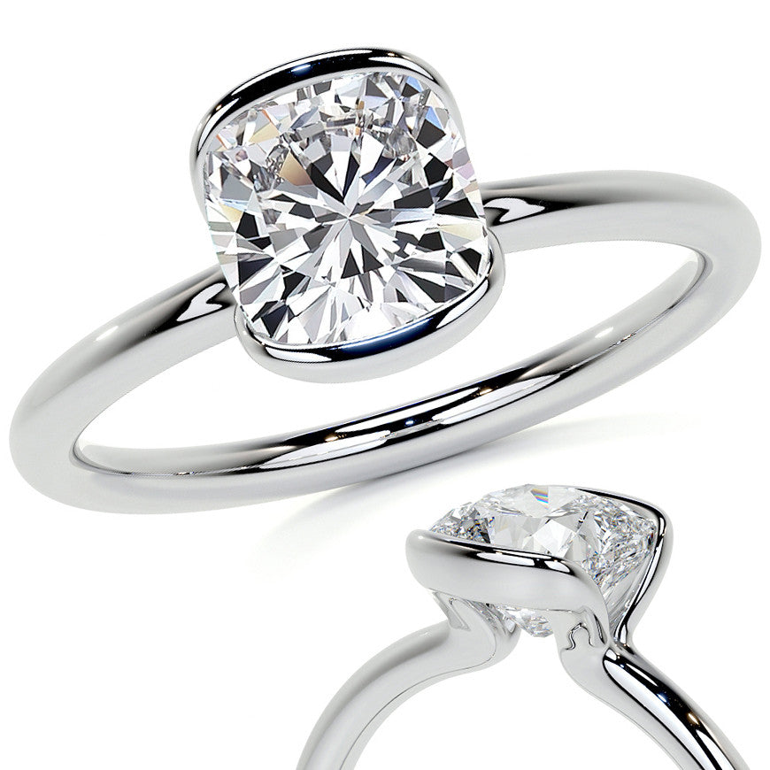 Petite Half Bezel Cushion Moissanite Solitaire Ring