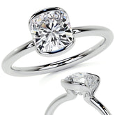Petite Half Bezel Cushion Moissanite Solitaire Ring
