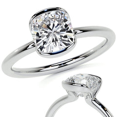 Petite Half Bezel Cushion Moissanite Solitaire Ring