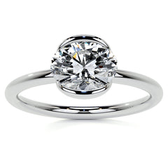 Petite Half Bezel Oval Moissanite Solitaire Ring