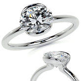 Petite Half Bezel Oval Moissanite Solitaire Ring