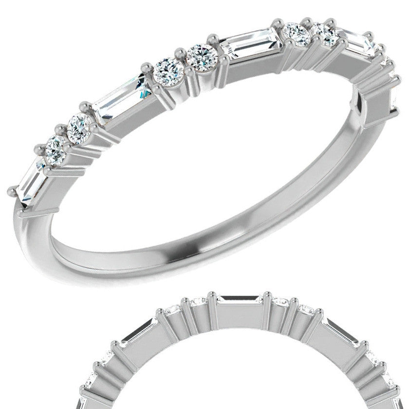 Round and Baguette Moissanite Stackable Band