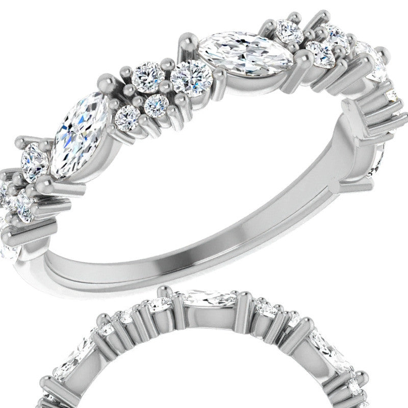 Round & Marquise Moissanite Stackable Band