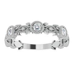 Round Moissanite Leaf Stackable Ring