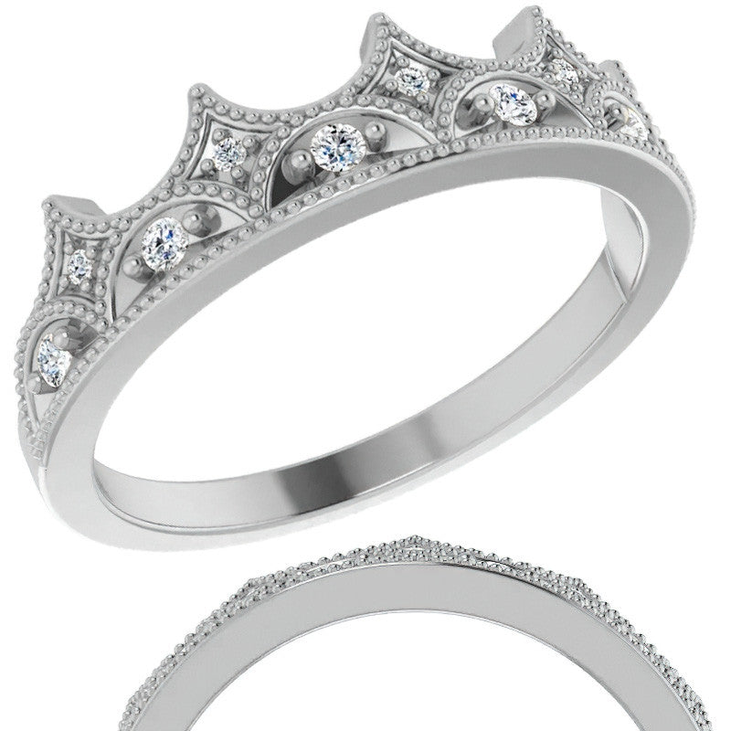 Milgrain Accented Crown Moissanite Stackable Band