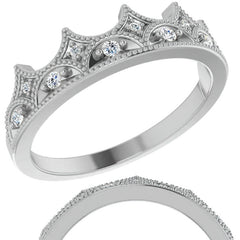 Milgrain Accented Crown Moissanite Stackable Band