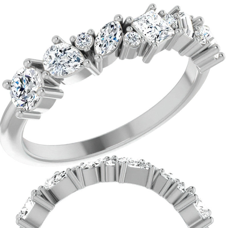 Multi-Shape Cluster Moissanite Stackable Band