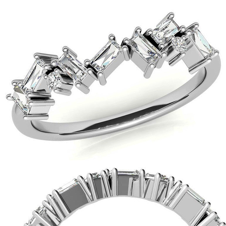 Round and Baguette Moissanite Stackable Band