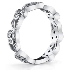 Round Floral Accent Moissanite Stackable Band
