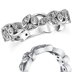Round Floral Accent Moissanite Stackable Band