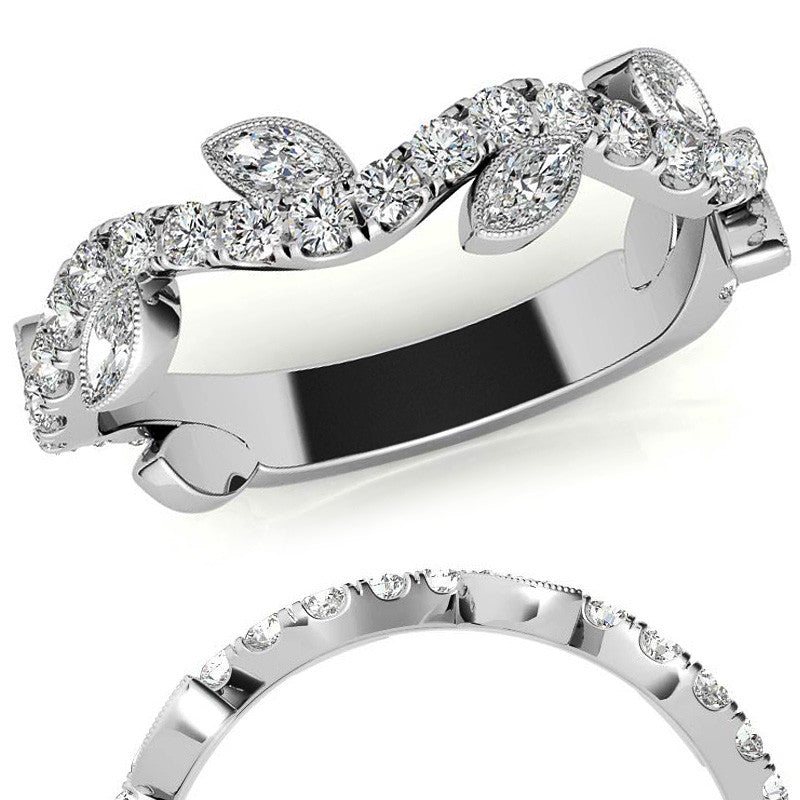 Round and Marquise Moissanite Floral Stackable Band