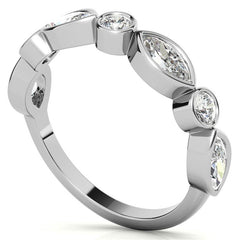 Round and Marquise Bezel Moissanite Stackable Band