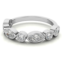 Round and Marquise Bezel Moissanite Stackable Band