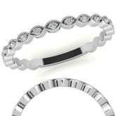 Round Scalloped Moissanite Stackable Band with Milgrain