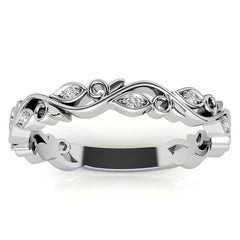 Round Floral Leaf Design Moissanite Stackable Band