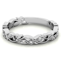 Round Floral Leaf Design Moissanite Stackable Band