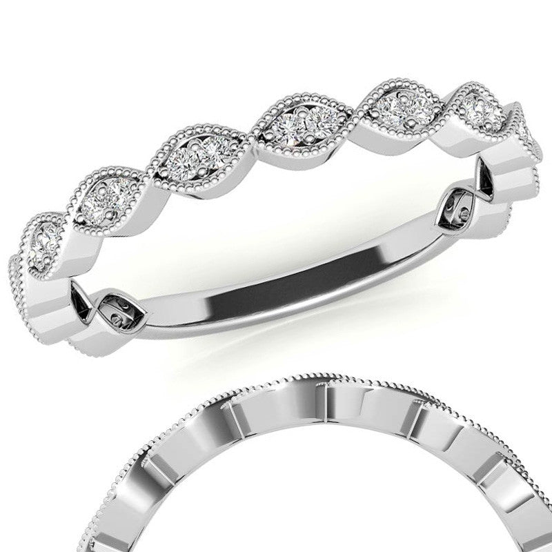 Round Scalloped Band Moissanite Stackable Band with Milgrain