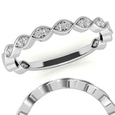 Round Scalloped Band Moissanite Stackable Band with Milgrain