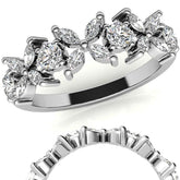 Round and Marquise Floral Moissanite Stackable Band