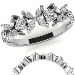 Round and Marquise Floral Moissanite Stackable Band