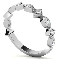Round and Marquise Geometric Moissanite Stackable Band