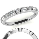 Round and Baguette Moissanite Stackable Band with Milgrain