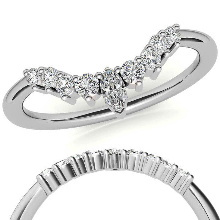 Round and Marquise Moissanite Stackable Band