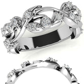 Round Brilliant Moissanite Floral Stackable Band