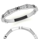 Petite Geometrical Round Brilliant Moissanite Stackable Band with Milgrain