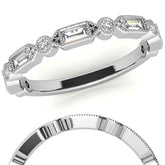Baguette and Round Brilliant Moissanite Stackable Band with Milgrain