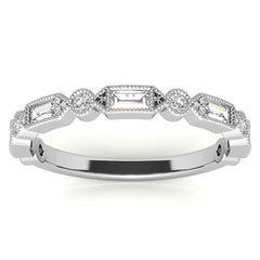 Baguette and Round Brilliant Moissanite Stackable Band with Milgrain