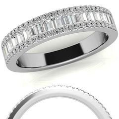Round and Baguette Diamond Stackable Band