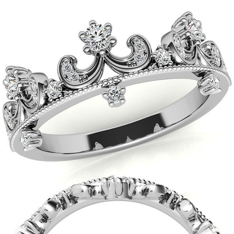 Tiara Design Round Brilliant Moissanite Stackable Band