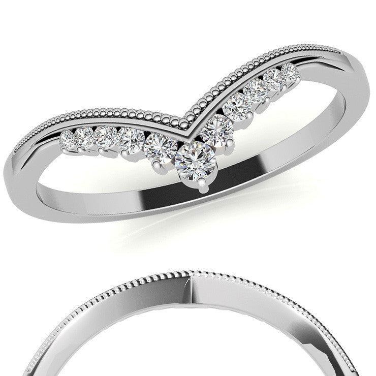 V-Shaped Contoured Stackable Moissanite Wedding Band