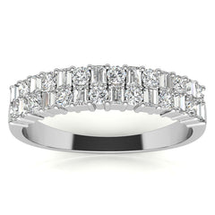 Round and Baguette Lab Grown Diamond Double Row Stackable Band