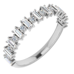 Round Alternating Moissanite Stackable Band
