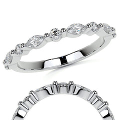4x2mm Marquise and Round Single Shared Prong Diamond Stackable Band
