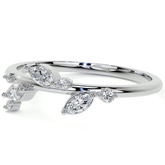 Round and Marquise Leaf Design Moissanite Stackable Band
