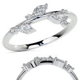 Round and Marquise Leaf Design Moissanite Stackable Band