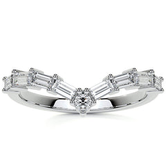Round and Baguette V-Shape Moissanite Stackable Band