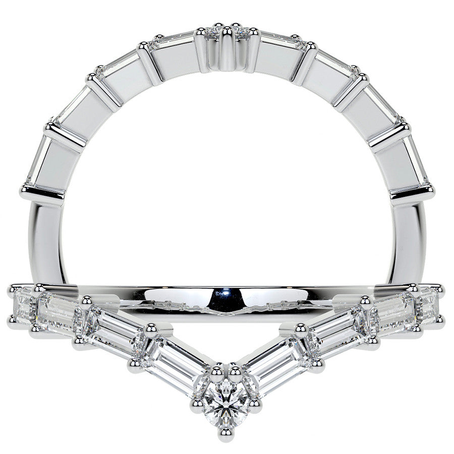 Round and Baguette V-Shape Moissanite Stackable Band