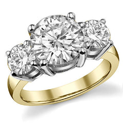 5.0ct (9.5mm,6mm) Round Brilliant Moissanite Three Stone Ring