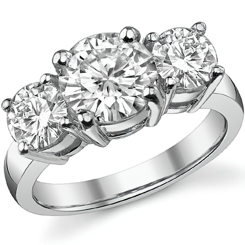 4.0ct (8.5mm,6.0mm) Round Brilliant Moissanite Three Stone Ring