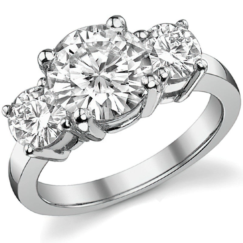 3.5ct (8.5mm,5.0mm) Round Brilliant Moissanite Three Stone Ring