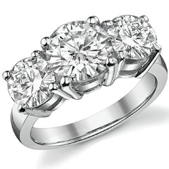 4.0ct (8.0mm,6.5mm) Round Brilliant Moissanite Three Stone Ring