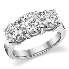 3.5ct (7.5mm,6.5mm) Round Brilliant Moissanite Three Stone Ring